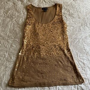 Cache Gold Sequin Embellished Tank Top
